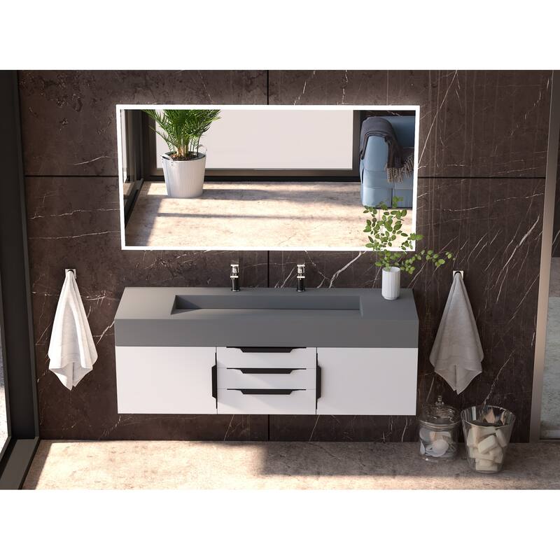 Nile 60" Wall Mounted Bathroom Vanity Set with Gray Solid Surface Top