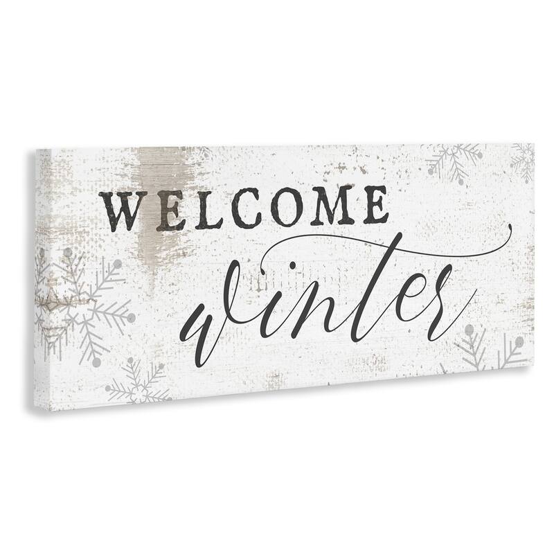 Stupell Welcome Winter Phrase Geometric Snowflake Pattern Canvas Wall Art