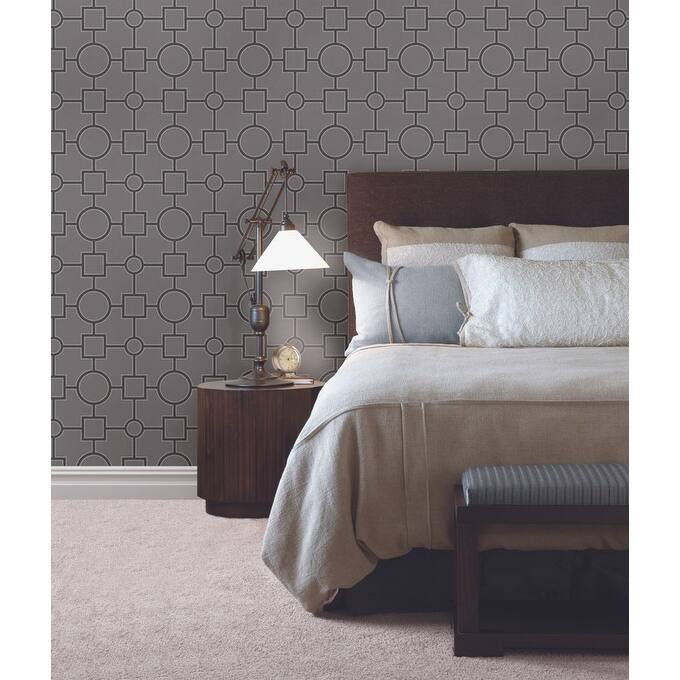 Brewster Matrix Black Geometric Wallpaper - 20.5in x 396in x 0.025in