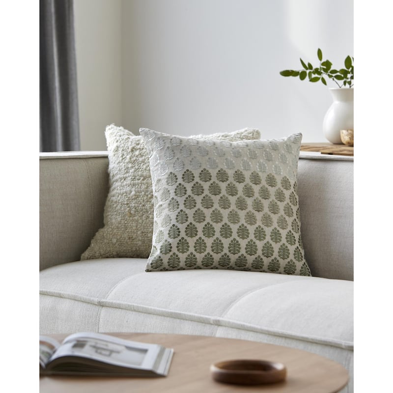 Erick Traditional Geometric Accent Pillow - 20"L x 20"W - Feather Down - Beige/Sea Foam