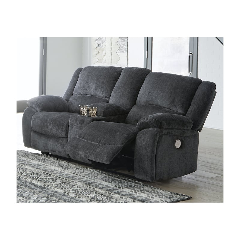 Draycoll Double Power Reclining Loveseat w/ Console, Dark Gray - 40" x 70" x 40"