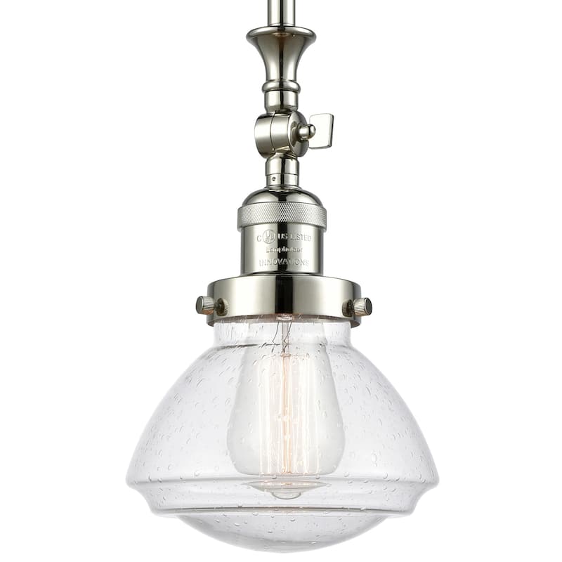 Innovations Lighting Olean 7" Wide Mini Rod Hung Adjustable Pendant - Polished Nickel / Seedy