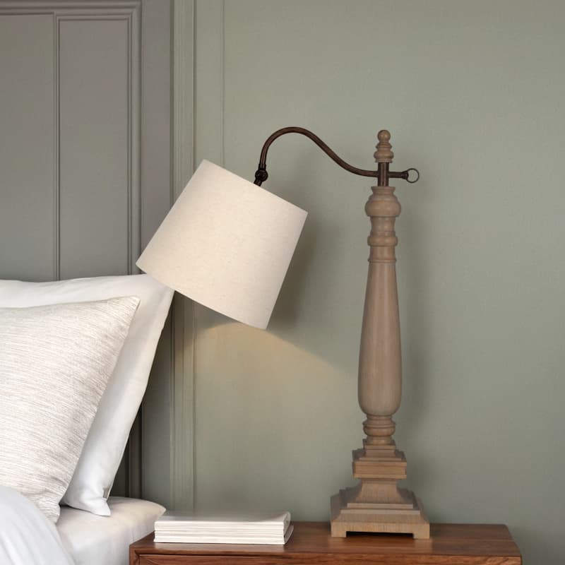 28" Wooden Tone Table Lamp, Light Brown (Set of 2)
