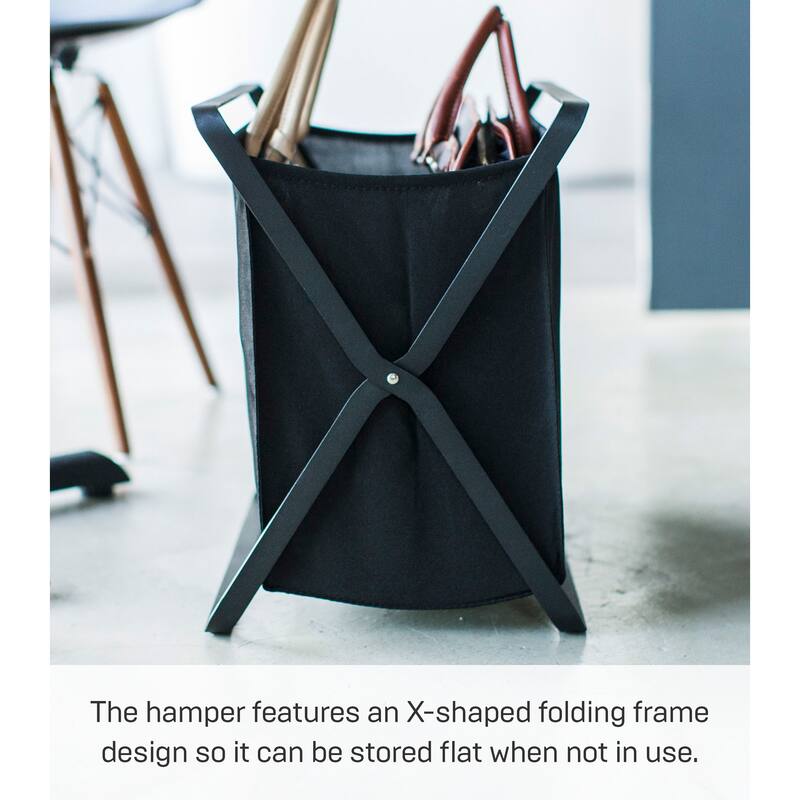 Yamazaki Home Folding Storage Bin, Steel, 8.5 gallon, 32 liters, Holds 22 lbs, Collapsible - L 11.42 x W 18.11 x H 15.75 inches