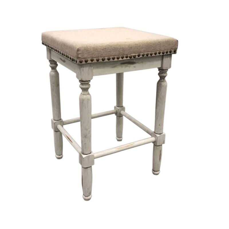 Solid Square Upholstered Seat Barstools - 24" - Set of 2 - Beige