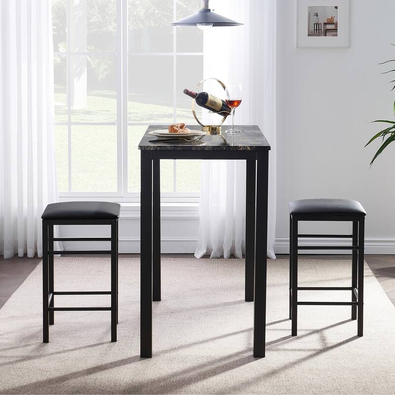 VECELO 3-Piece Dining Table Set for 2, Small Space Kitchen Table & Chairs Set with 2 Stools, Counter Height for Kitchen