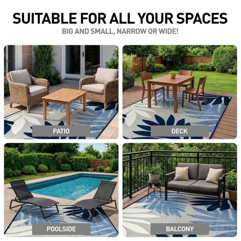 World Rug Gallery Indoor/Outdoor High-Low Textured Area Rug, Palm Easy-Clean Patio Rug