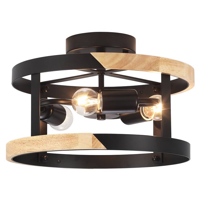 3-Light Drum-shaped Semi Flush Mount Chandelier for Hallway Entryway Dining Room