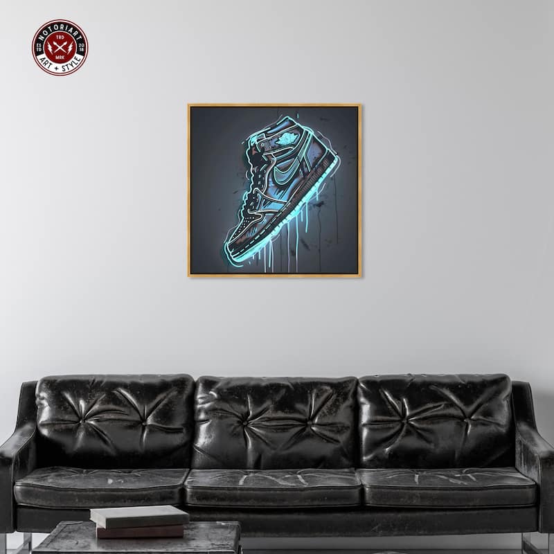 Notoriart Blue Glow Sneaker Framed Sneaker 1 Piece Canvas Wall Art