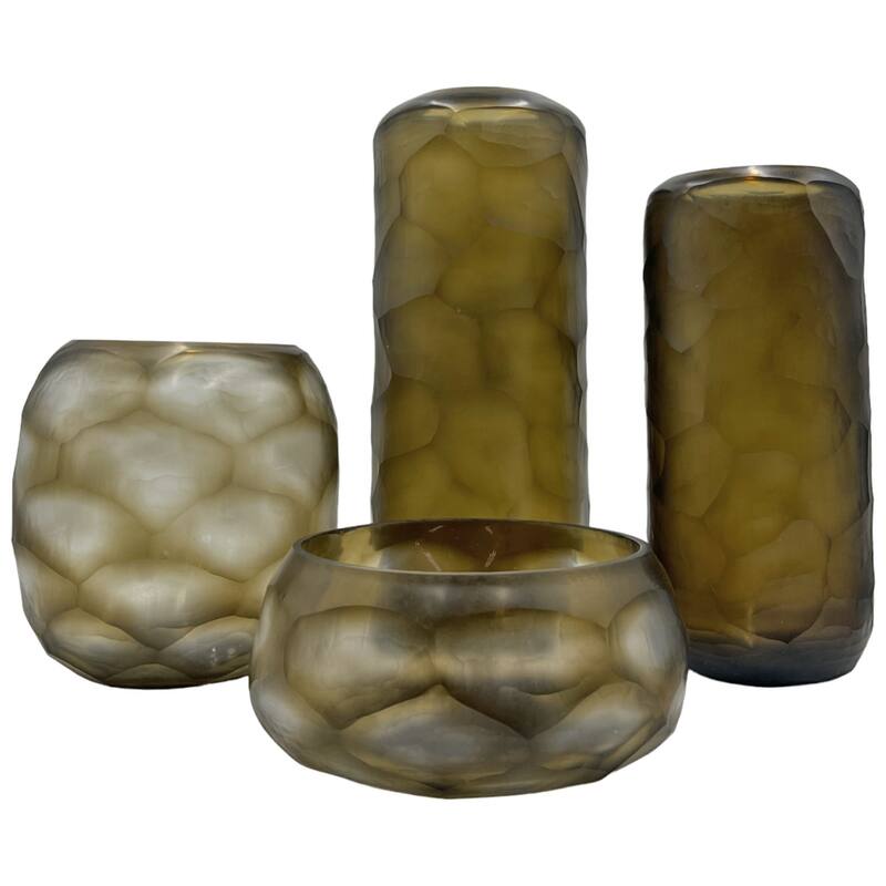 Set of 4 Decorative Handmade Glass Rustic Artistry Vase in Brown