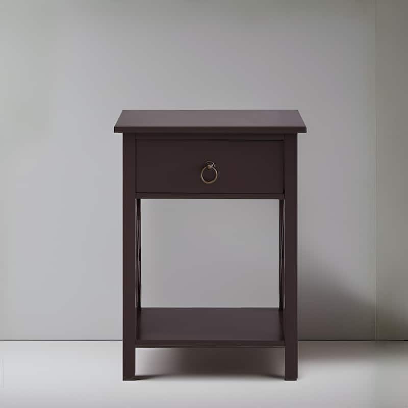 Space-Saving Wooden Side Table with Storage Drawer and Spacious Compartment