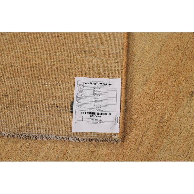 Modern Gold Gabbeh Oriental Foyer Rug Handmade Wool Carpet - 3'5"x 4'10"