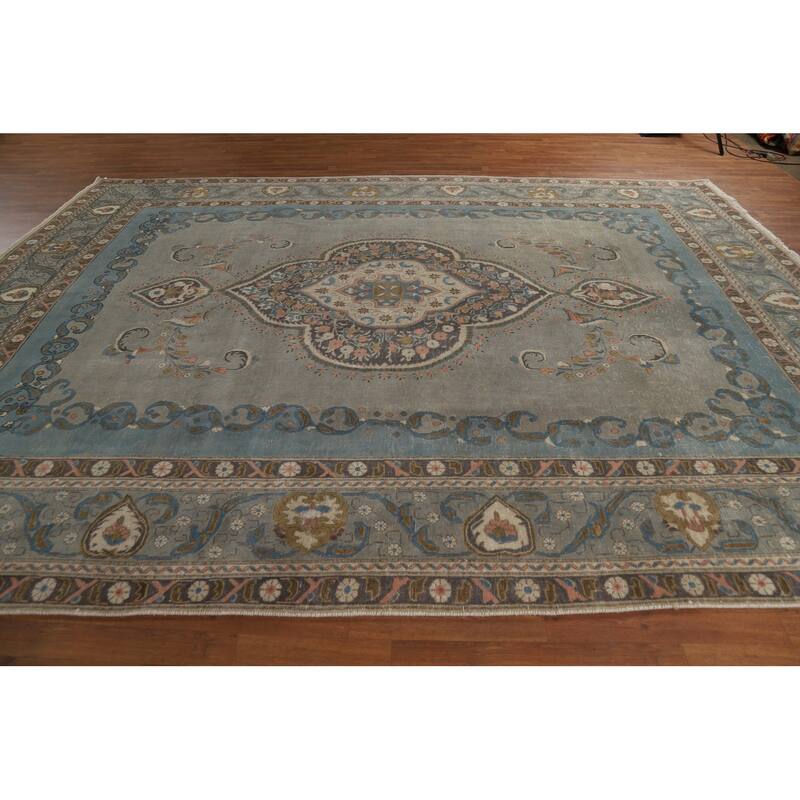 Tabriz Persian Vintage Area Rug Hand-Knotted Bedroom Wool Carpet - 9'7" x 12'9"