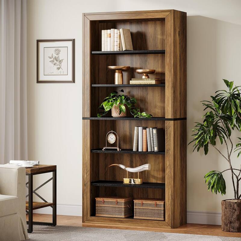 74.4'' Tall Wood Bookshelf 6-Tier Open Display Storage Shelves Floor Bookscase for Home(Set of 2)