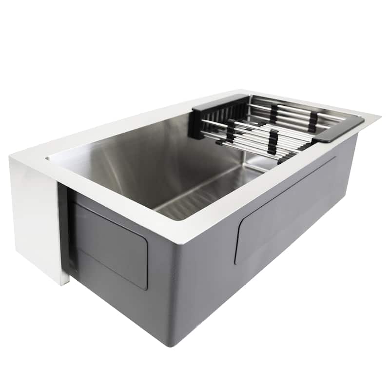 KBV 30 in. x 18 in, Farmhouse Apron-Front Single Bowl 18 Gauge Brushed Stainless Steel Kitchen Sink with Accessories - 30 x 18
