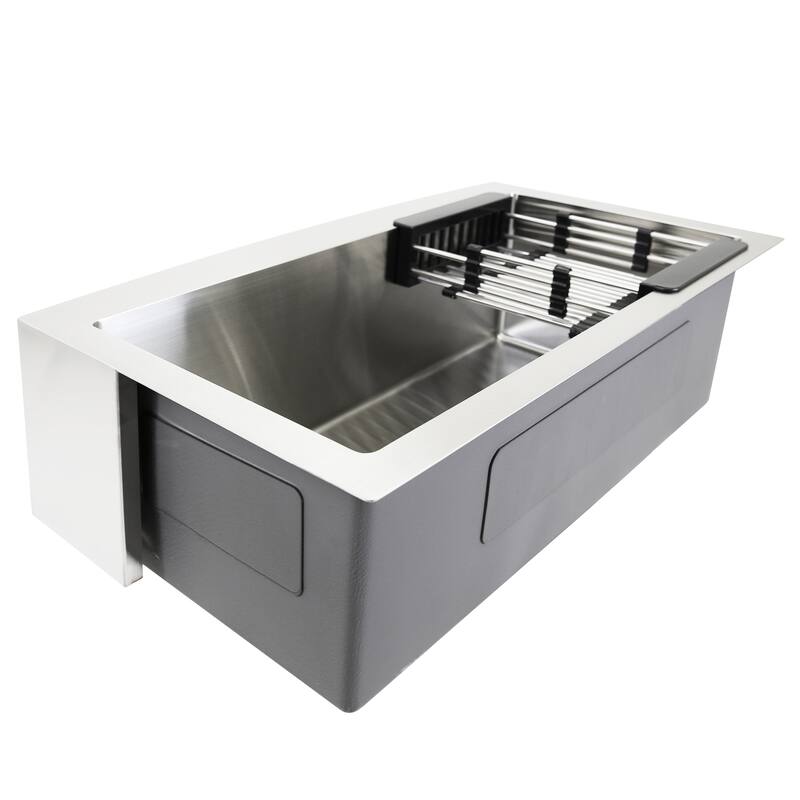 KBV 33 in. x 20 in, Farmhouse Apron-Front Single Bowl 18 Gauge Brushed Stainless Steel Kitchen Sink with Accessories - 33 x 20