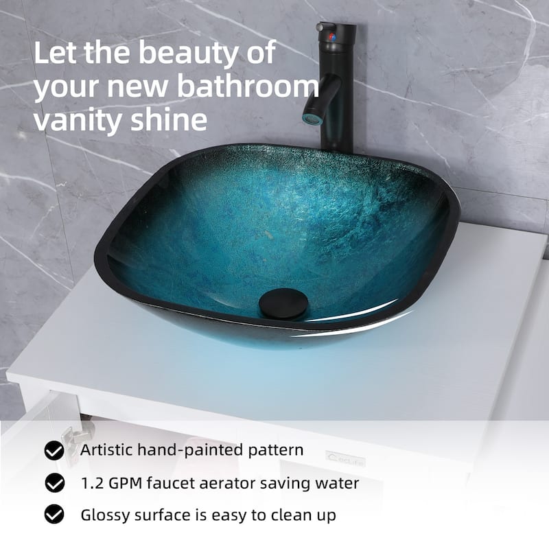 36" White Bathroom Vanity Sink Set with Side Cabinet Vessel Sink Faucet Combo
