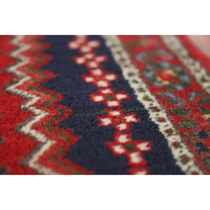 Hand Knotted Oriental 100% Wool Carpet Traditional Geometric Red Sirjan Area Rug - 4' 8'' X 3' 3''