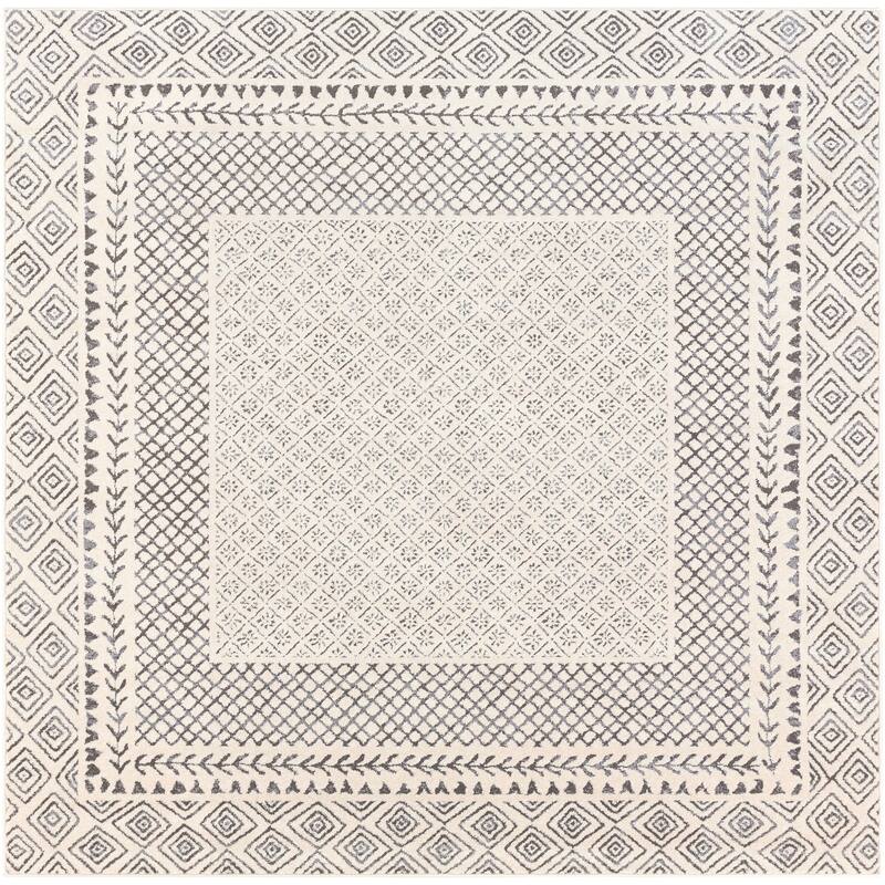 Artistic Weavers Tiffany Grey Bohemian Border Area Rug - 6'7" Square - Medium Grey