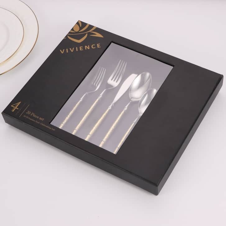 20 Pc Flatware Set with Hammered Handles