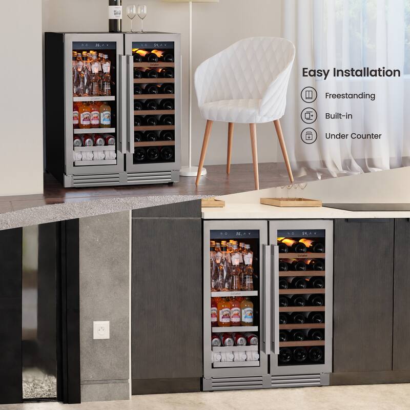 Ca'Lefort 30 in. 33-Bottles and 80 Cans Beverage Wine Cooler Dual Zone Refrigerator Built-in or Freestanding French Door Fridge