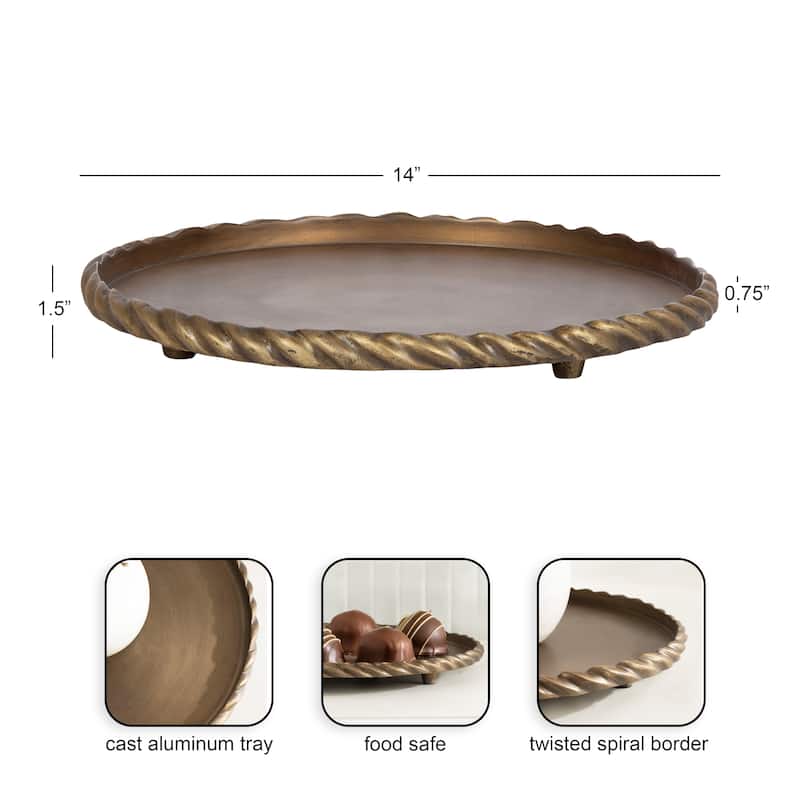 Kate and Laurel Trenza Round Footed Metal Tray - 14" Diameter