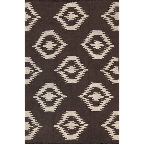 Natural Dye Geometric Kilim Wool Area Rug Flat-Weave Oriental Carpet - 4'8" x 6'7"