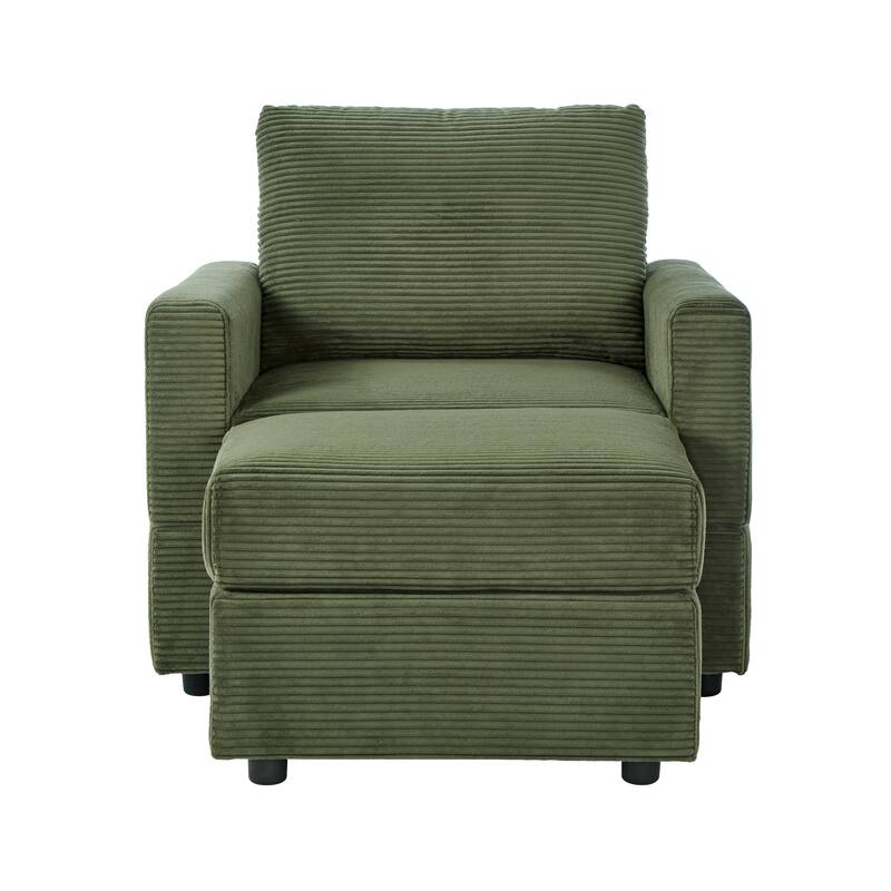 Classic Corduroy Chaise Lounge Chair with Ottoman,Upholstered Sofa Couch Chair for Living Room,Accent Lounge Chair with Armrests
