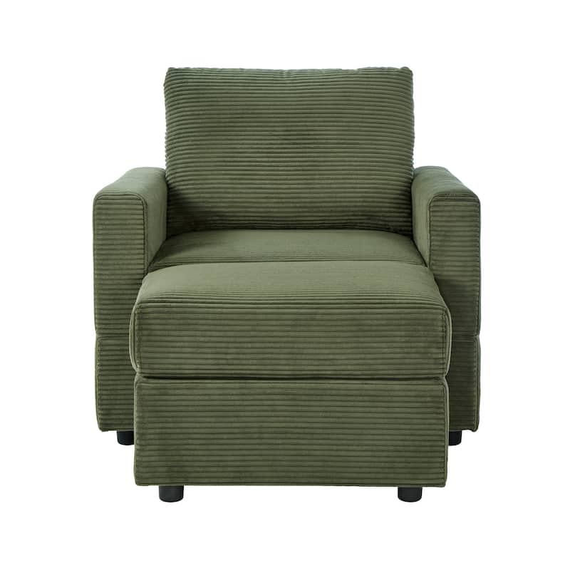 Corduroy Chaise Lounge Chair Set with Ottoman