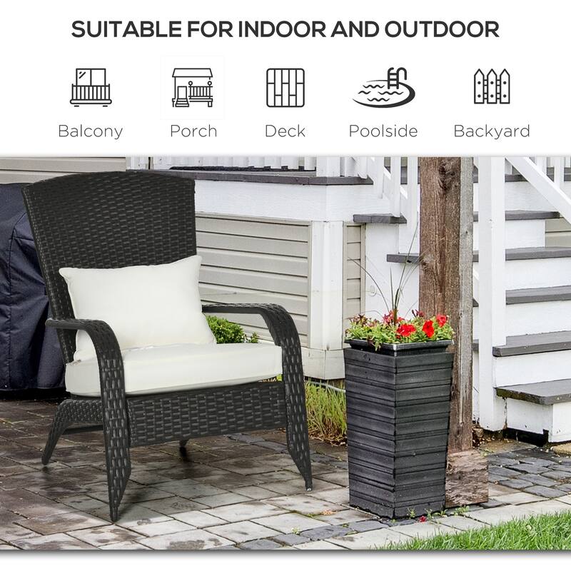 Outdoor Wicker Adirondack Chair, Patio Fire Pit Chair with Soft Cushions, Tall Curved Backrest & Armrests