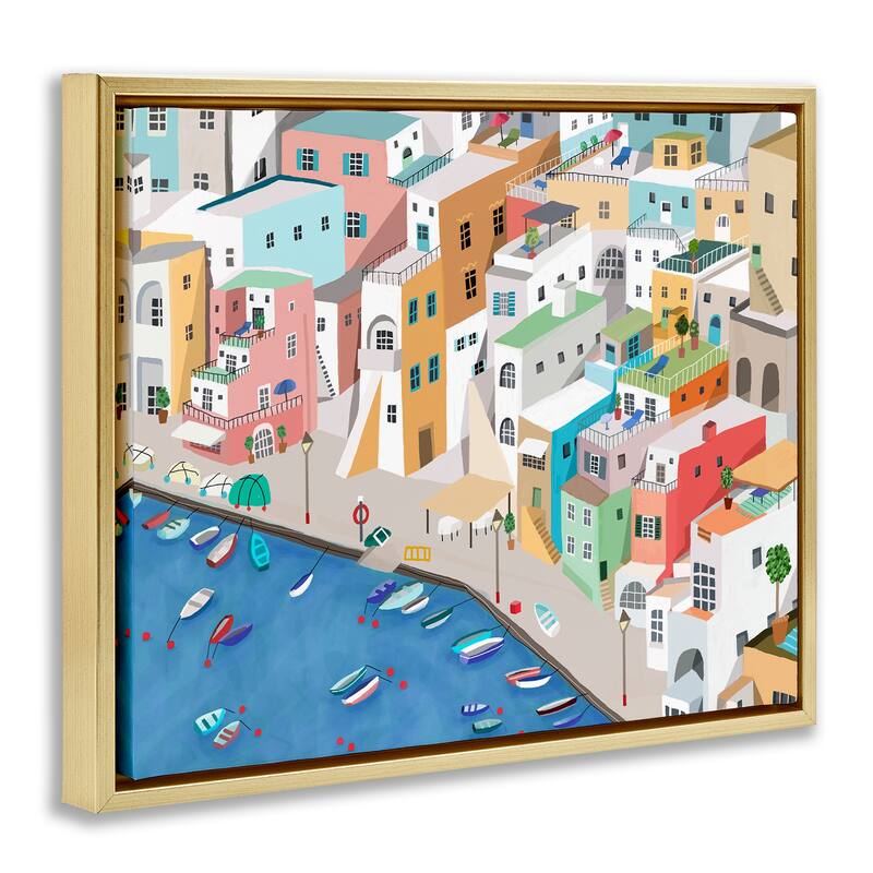 Stupell Coastal Town Harbor Framed Floater Canvas Wall Art Design By Carla Daly