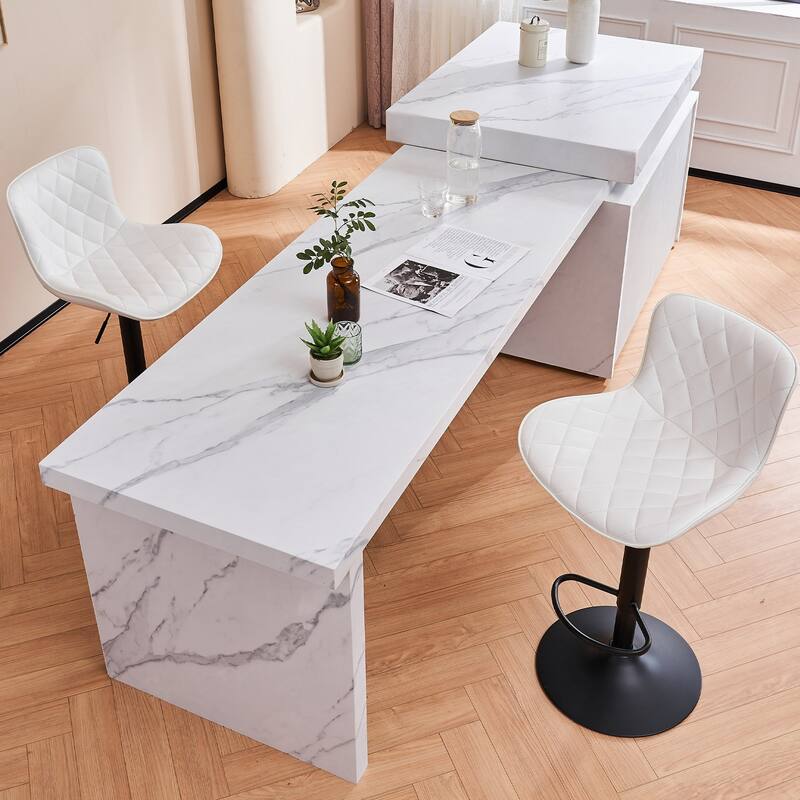 Modern Faux Leather Bar Stools Set of 2, Adjustable Height, Swivel Counter Stools
