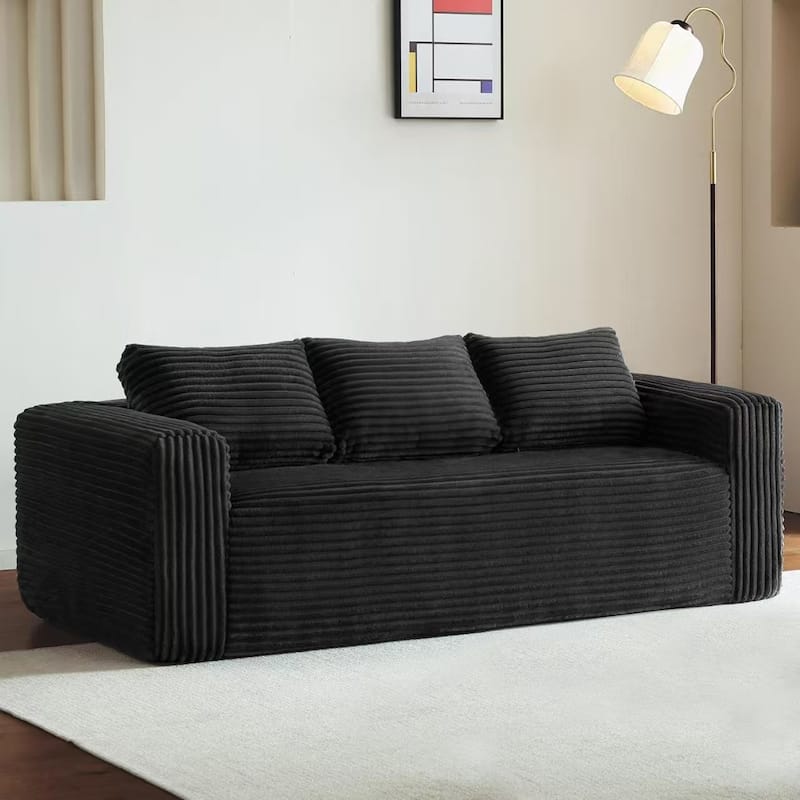 Cloud Loveseat Sofa Couch in a Box, 3 Seater Boneless Couch, Comfy Deep Seat Corduroy Sofa, Compressed, No Assembly - Black
