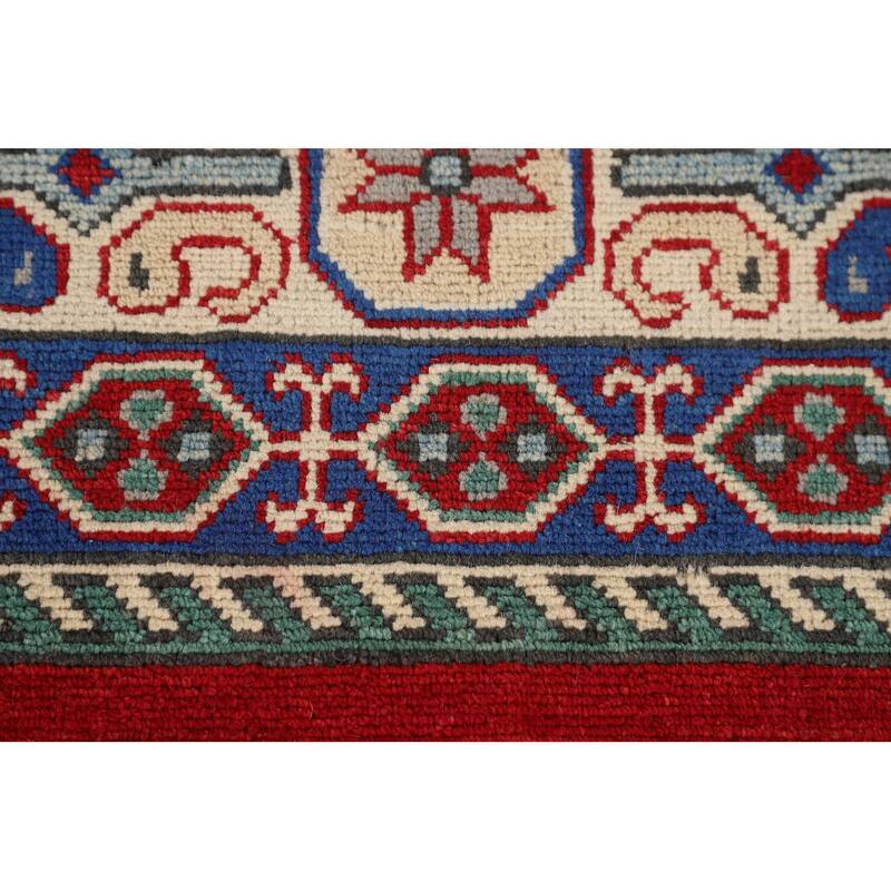 Red Geometric Kazak Oriental Area Rug Handmade Wool Carpet - 6'6" x 9'7"