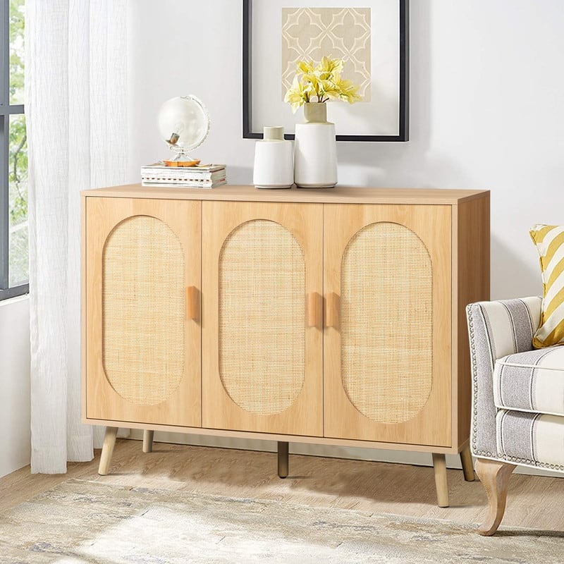 Shoe Cabinet with Double Doors Wooden Floor Bathroom Storage Cabinet
