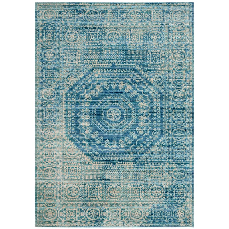 SAFAVIEH Valencia Burcu Distressed Vintage Boho Oriental Polyester Rug - 6' x 9' - Blue/Multi