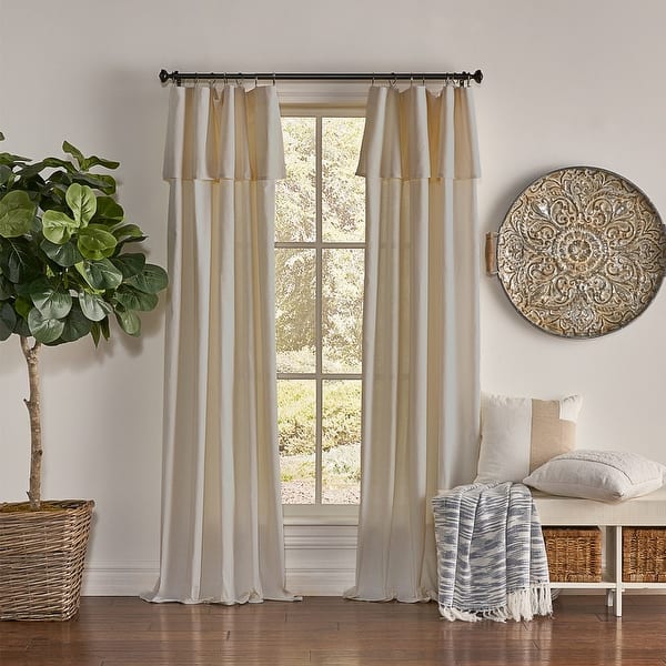 Mercantile Drop Cloth Light Filtering Ring Top Tab Farmhouse Curtain Panel with Valance - 95 Inches - Linen