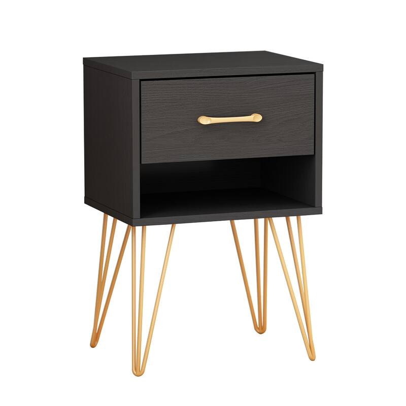 Premium 1-Drawer Nightstand Bedside Table with Metal Leg by Kerrogee
