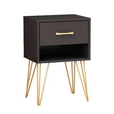 Premium 1-Drawer Nightstand Bedside Table with Metal Leg by Kerrogee