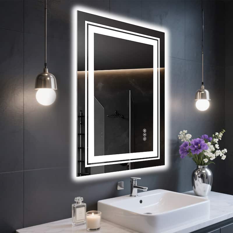 24x32 Inch Frameless LED Bathroom Mirror,Smart Mirror - White