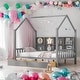 preview thumbnail 1 of 17, Wooden Full Size House Bed with 2 Drawers and Storage Shelf for Kids, Gray