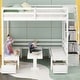 preview thumbnail 4 of 6, White Full Size Pine Wood Convertible Bunk Bed with Storage Staircase and Drawer, Down Bed Converts to Seats and Table Set