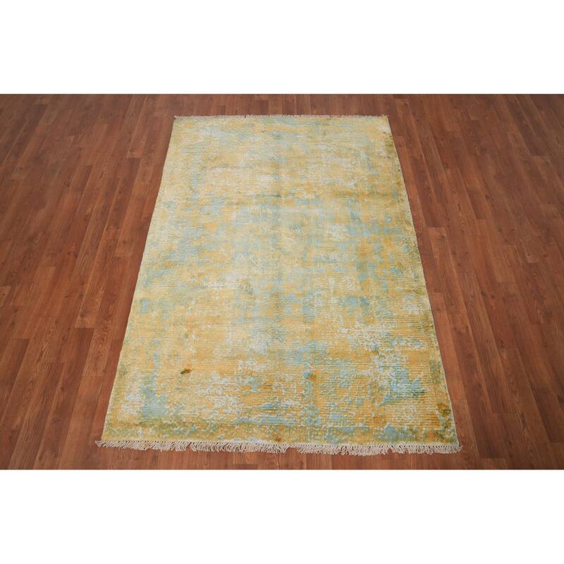 Hand Knotted Oriental Viscose Silk Carpet Modern All-Over Multi-Colored Abstract Area Rug - 5' 9'' X 4' 0''