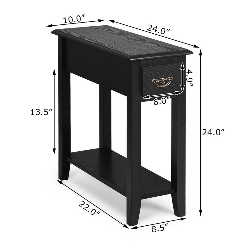 22" Set of 2 Vintage Style Woode Side End Table with Drawer and Open Shelf for Bedroom or Living