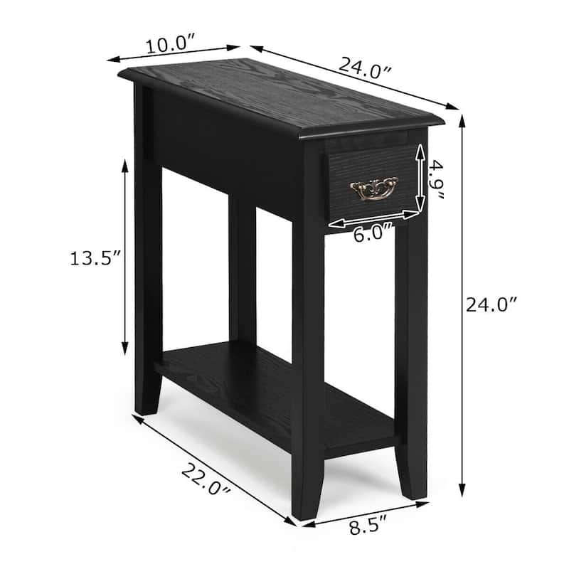 Space-Saving 2 Tier End Table with Drawer and Shelf for Living Room