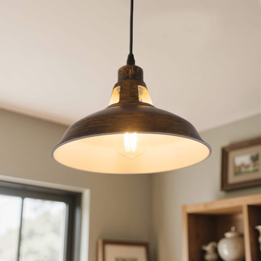 YANSUN Industrial Pulley Pendant Light with Rust Finish and Switch