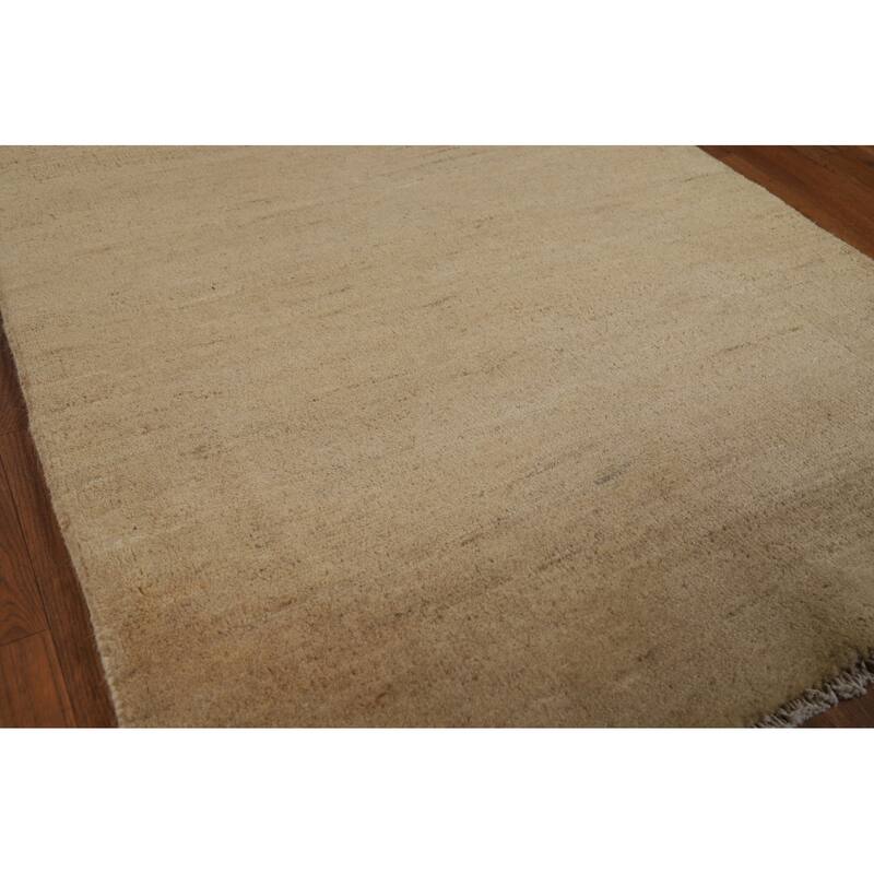 Modern Gabbeh Runner Rug Hand-Knotted Beige Wool Carpet - 2'9"x 9'6"
