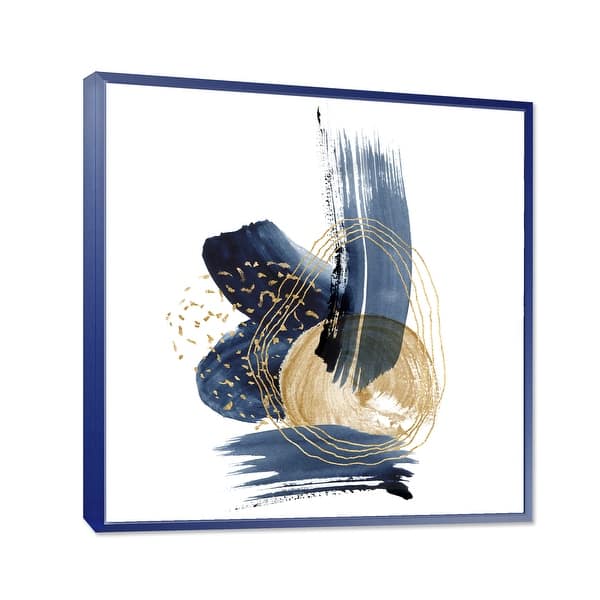 slide 2 of 11, Designart "Landscape of Dark Blue Mountains & Gold Strokes II" Modern Framed Canvas Wall Art Print 16 In. Wide x 16 In. High - Blue