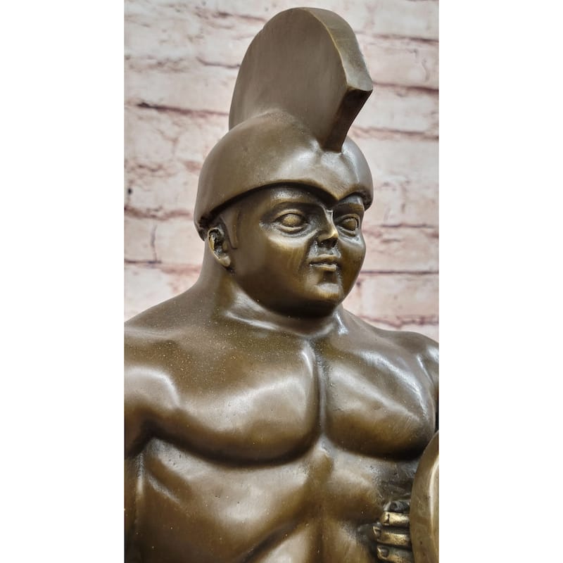 Greek Or Roman Warrior By Botero Bronze Sculpture Marble Base Statue Figurine Decor