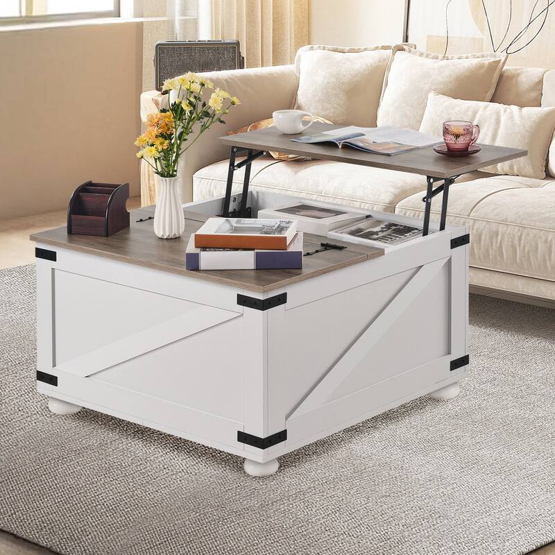 31.5" Hinged Lift Top Coffee Square Table with Storage Compartment Ideal for Everyday Use - 31.5” x 31.5” x 18.3”